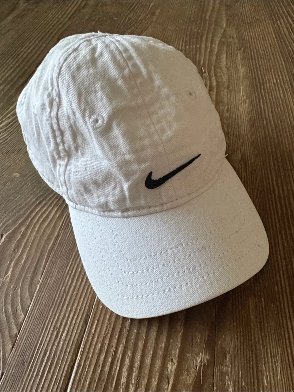 Nike infant Kids White Baseball Hat with Black embroidered Swoosh Logo
